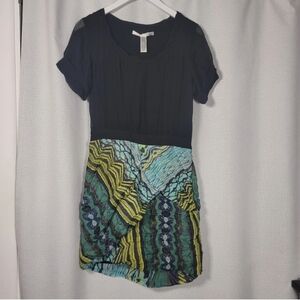 Diane von Furstenberg Silk Short Sleeve Mini Dress Black Blue Watercolor Size 8